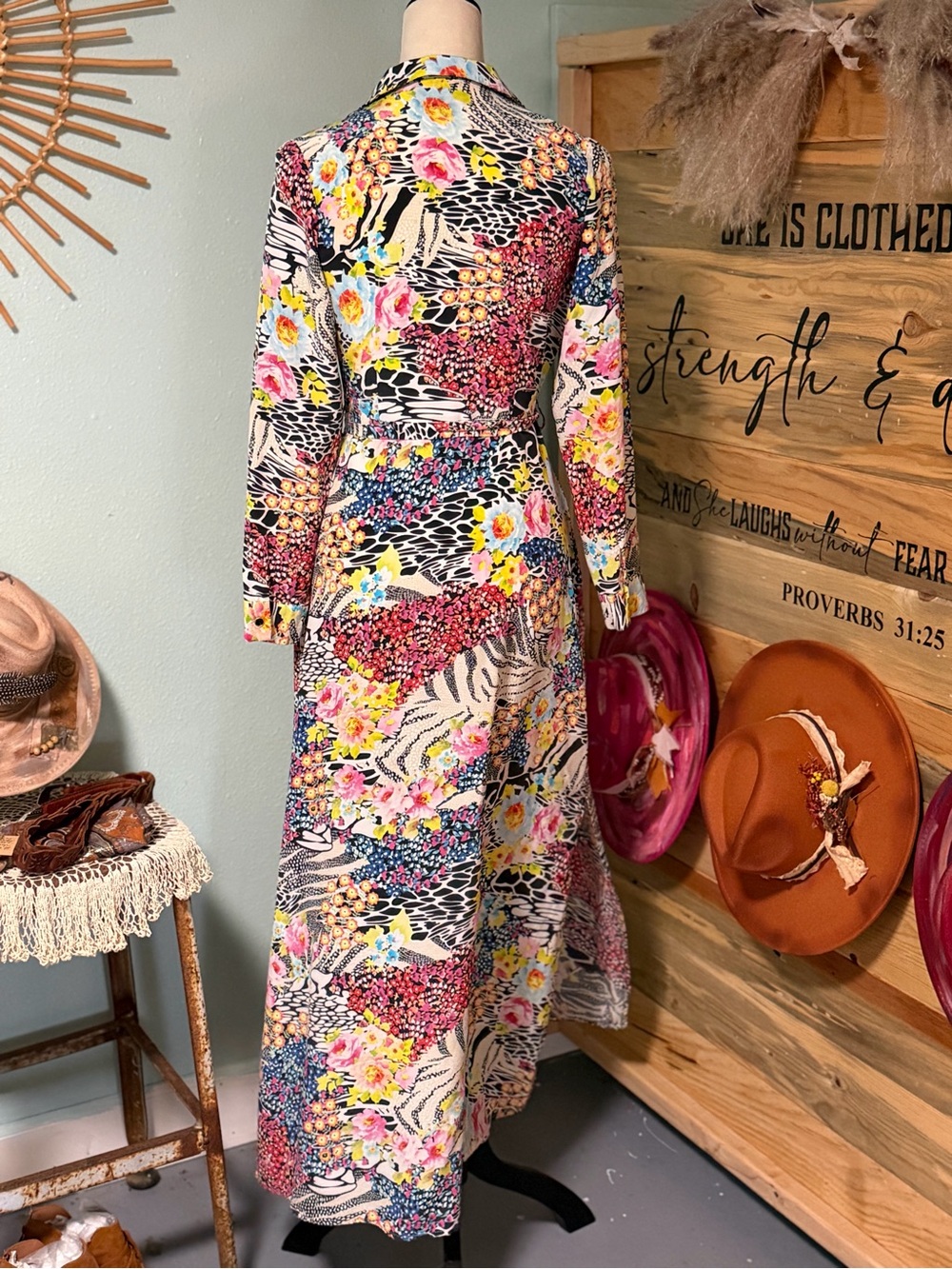 Yumi Kim Floral Multi-Color Long Sleeve Maxi Dress with Self Tie - Picture 8 of 12